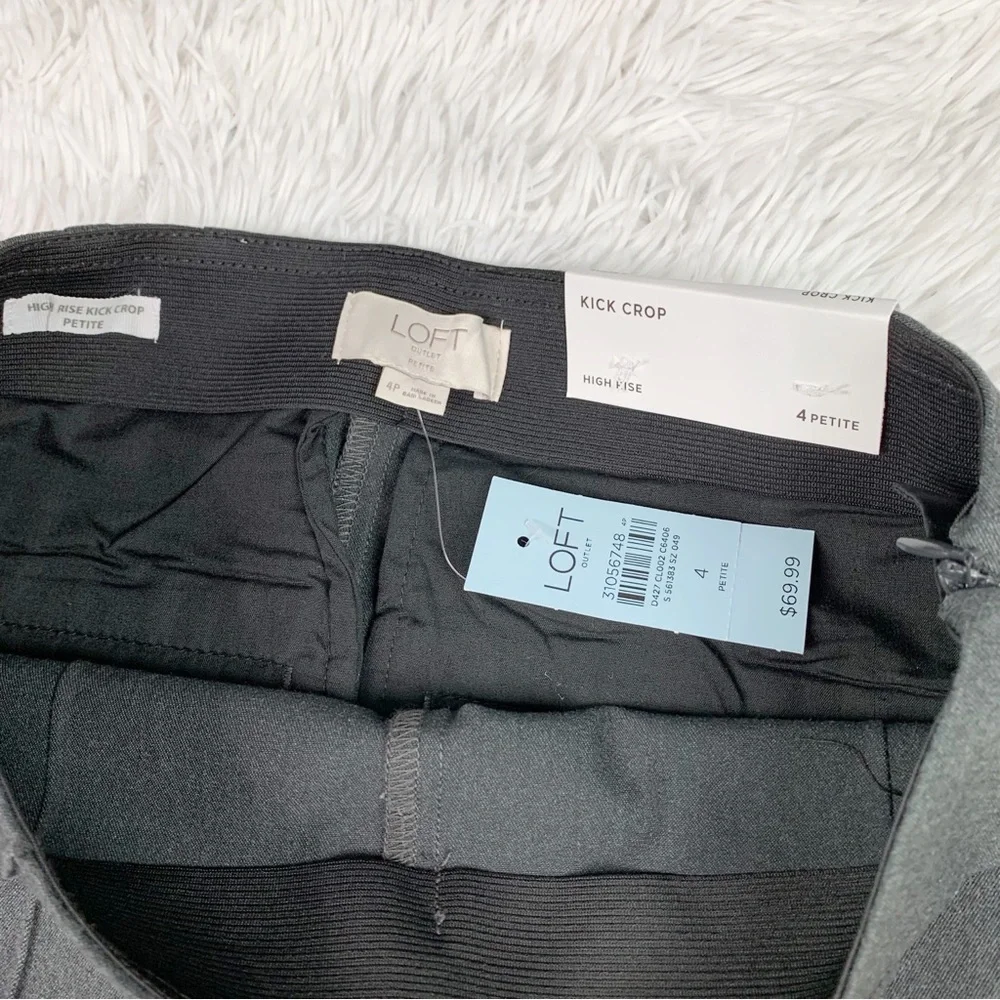 Loft petite high rise kick cropped pin tuck pants in grey‎ flat front - Picture 9 of 14